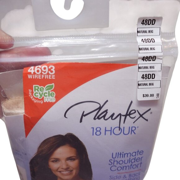NIP Playtex 18 Hour Ultimate Shoulder Comfort Wireless Bra Sz 48DD Beige 4693 - Picture 3 of 9